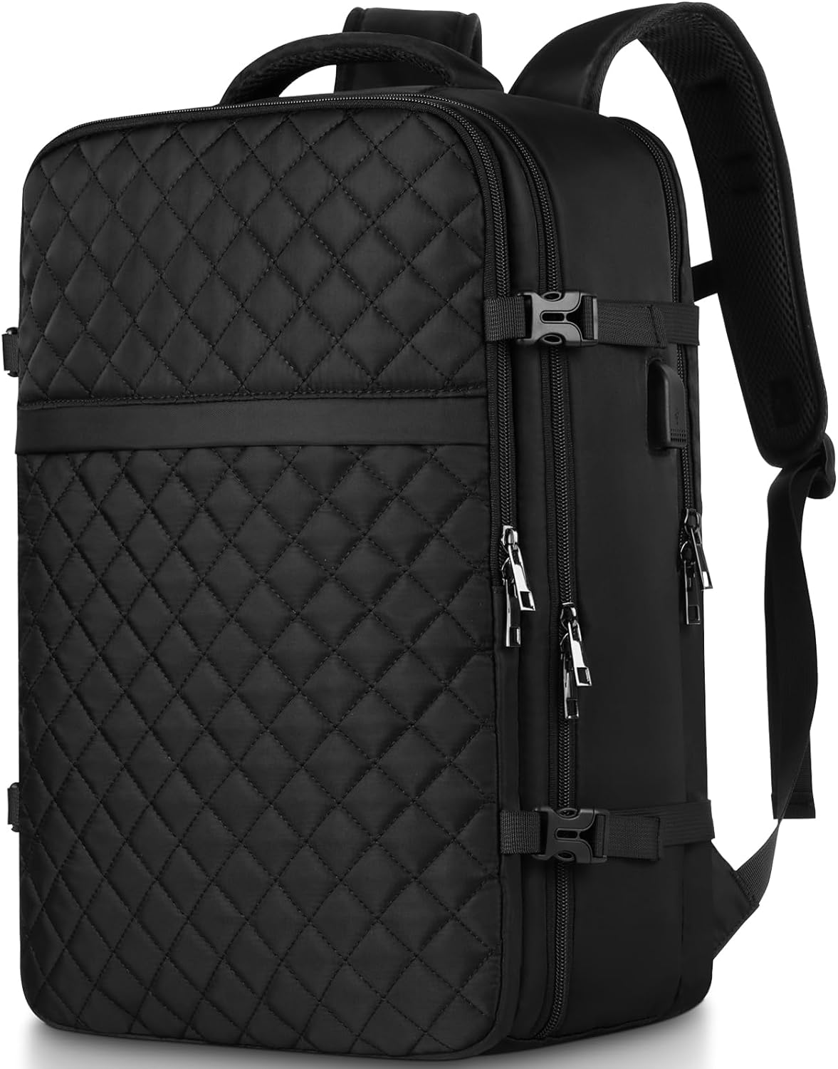 Big Size Travel Backpack Women, Flight Approved Carry on Backpack, Water Resistant Anti-Theft Casual Daypack School Bag Fit 17 Inch Laptop with USB Charging Port, Black