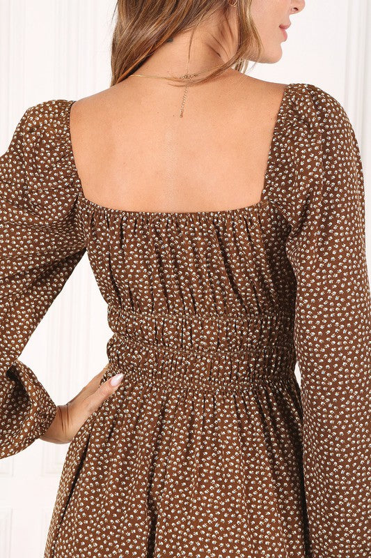 Any place Square neck vintage puff dress