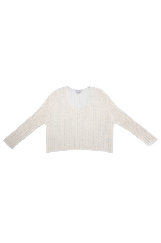 Basic Variegated rib V neck sweater