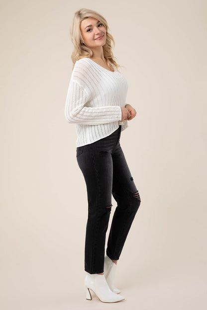 Basic Variegated rib V neck sweater