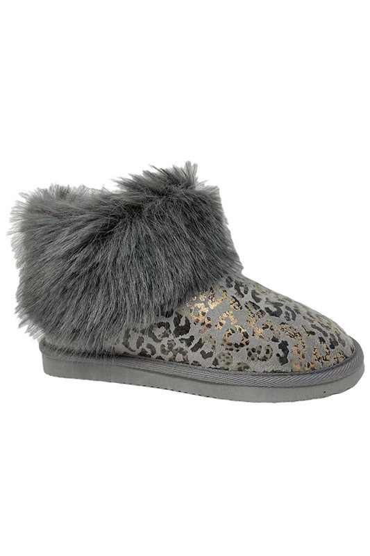 Gray Golden Leopard Fur FROST-Fur Ankle Boots