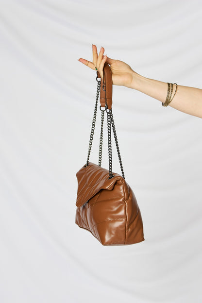 Brown Embossing Quilted PU Leather Chain Women Handbag