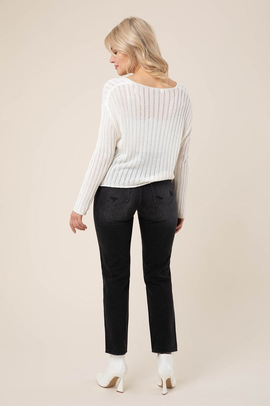 Basic Variegated rib V neck sweater