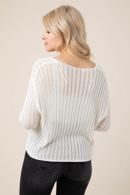 Basic Variegated rib V neck sweater