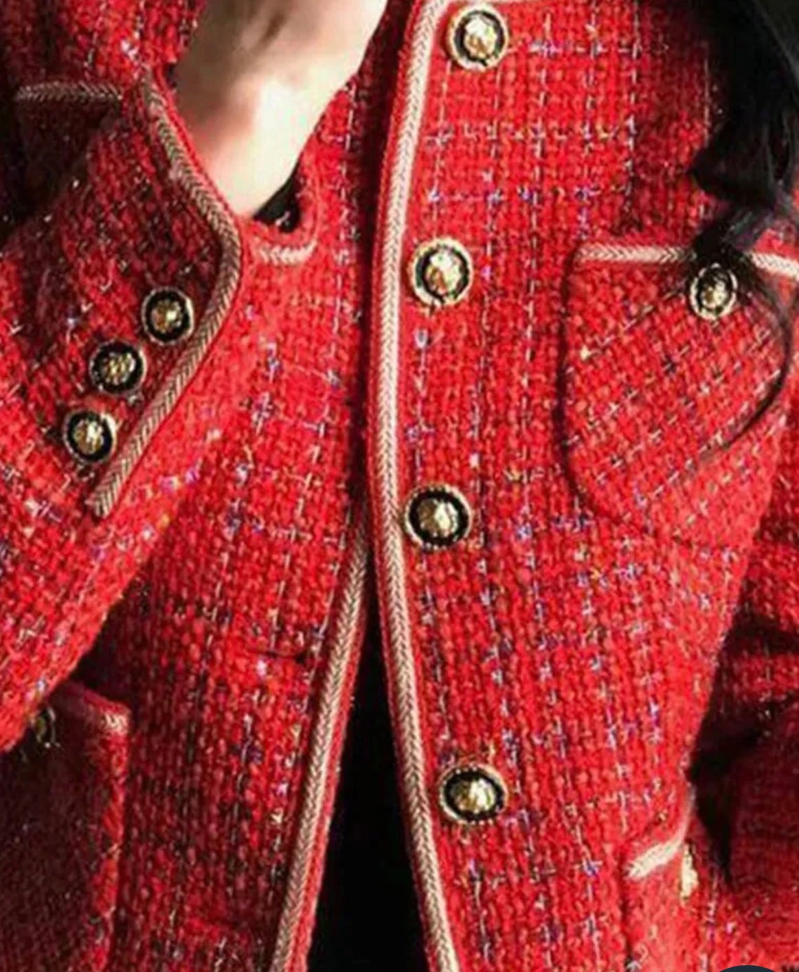 Scarlet Red Tweed Blazers Women New Autumn Winter Loose O-Neck Single-Breasted Suit Jacket