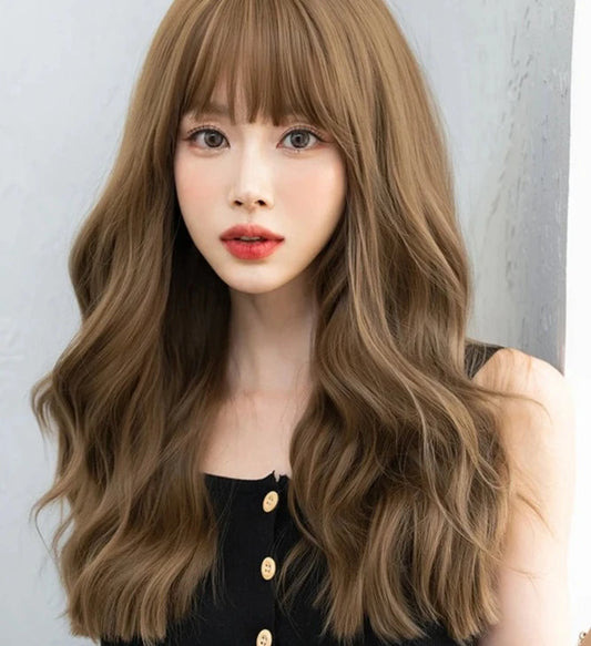 Elegant WIGS Body Wavy Wig Long Loose Curly Brown Wig for Women Daily Use High Density Synthetic Layered Hair Wigs with Bangs