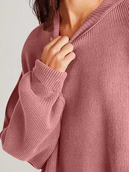 Oversize fitted Double Take Side Slit Round Neck Long Sleeve Sweater