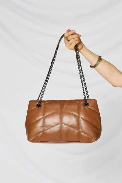 Brown Embossing Quilted PU Leather Chain Women Handbag