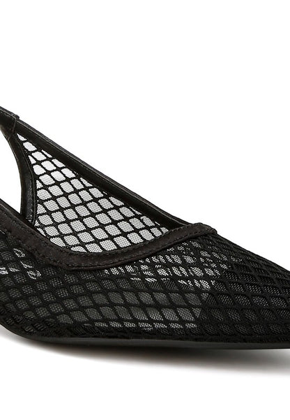 Black visible Kiev Mesh Pin Buckle Pointed Mules
