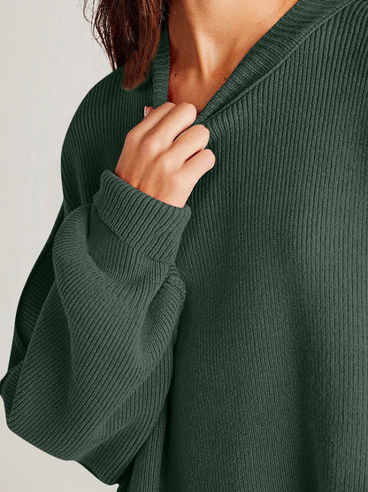 Oversize fitted Double Take Side Slit Round Neck Long Sleeve Sweater