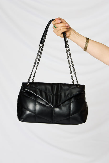 Black Quilted Embossing Women's PU Leather Chain Handbag