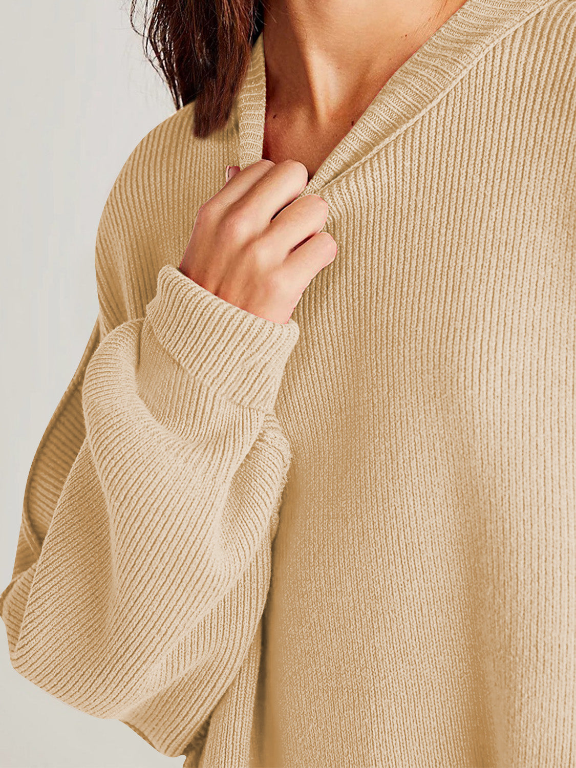 Oversize fitted Double Take Side Slit Round Neck Long Sleeve Sweater