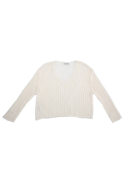 Basic Variegated rib V neck sweater