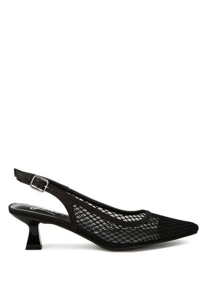 Black visible Kiev Mesh Pin Buckle Pointed Mules