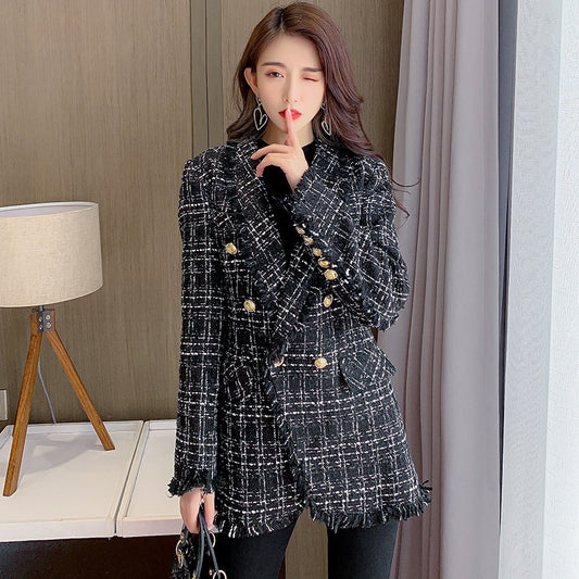 Calm Temperament Tweed Fitted Fragrance Mid Suit Jacket Women