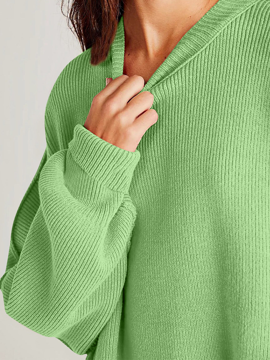 Oversize fitted Double Take Side Slit Round Neck Long Sleeve Sweater