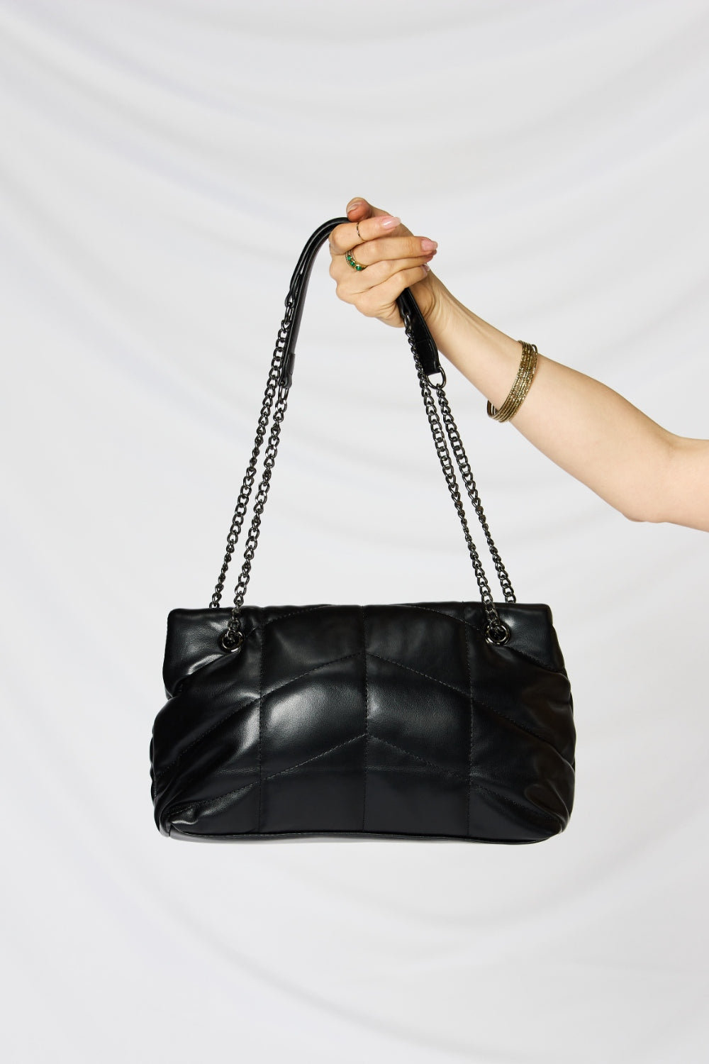 Black Quilted Embossing Women's PU Leather Chain Handbag
