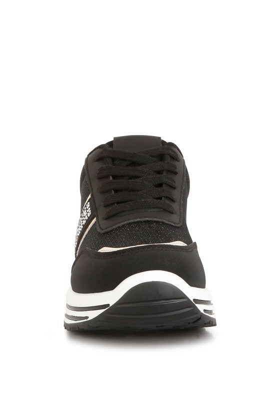 Black and White Bold Design Metallic Panel Platform Sneakers