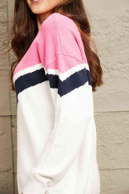 e.Luna Celebrate Pink Grey V Chevron Pullover Eno Sweater
