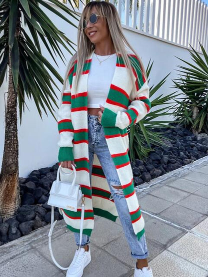 Bold Striped Horizon Open Front Longline Cardigan