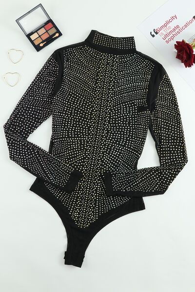 Luxury Empire Byzantine Rhinestone Mock Neck Long Sleeve Bodysuit