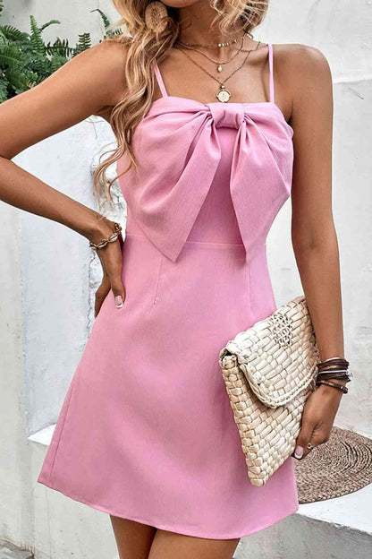 Baby Pink Big Bow Detail Spaghetti Strap Dress