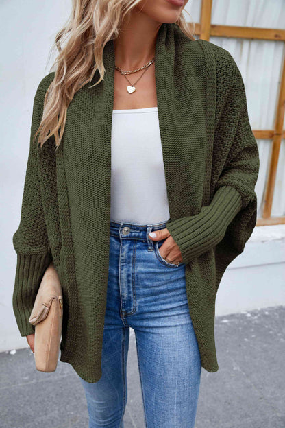 Deep Double Layered Shoulder Feeling Open Front Long Sleeve Cardigan