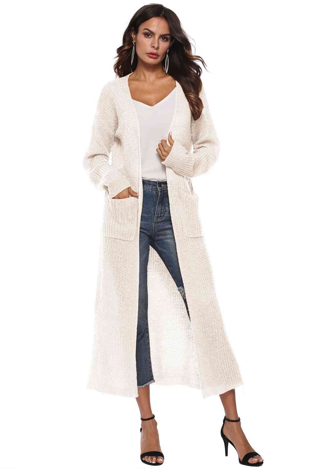 Long Sleeve Stylish Open Front Buttoned Dress Cardigan