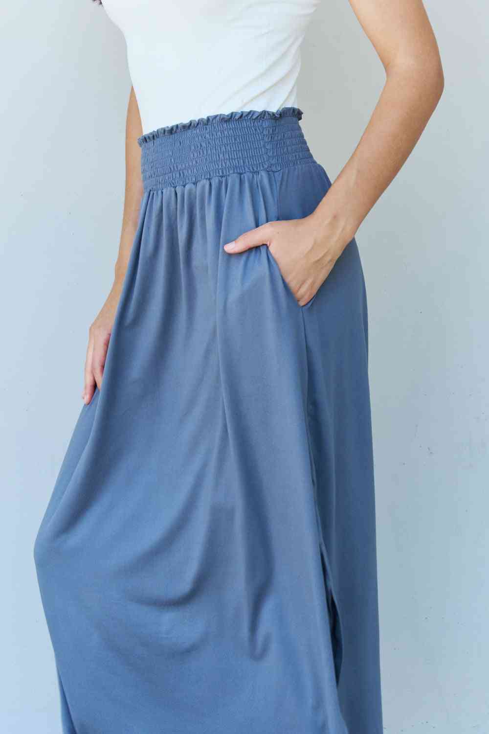 Lounge Easy care Comfort Princess Full Size High Waist Scoop Hem Maxi Skirt in Dusty Blue