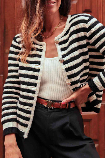 Black and White Striped Button Down Cardigan