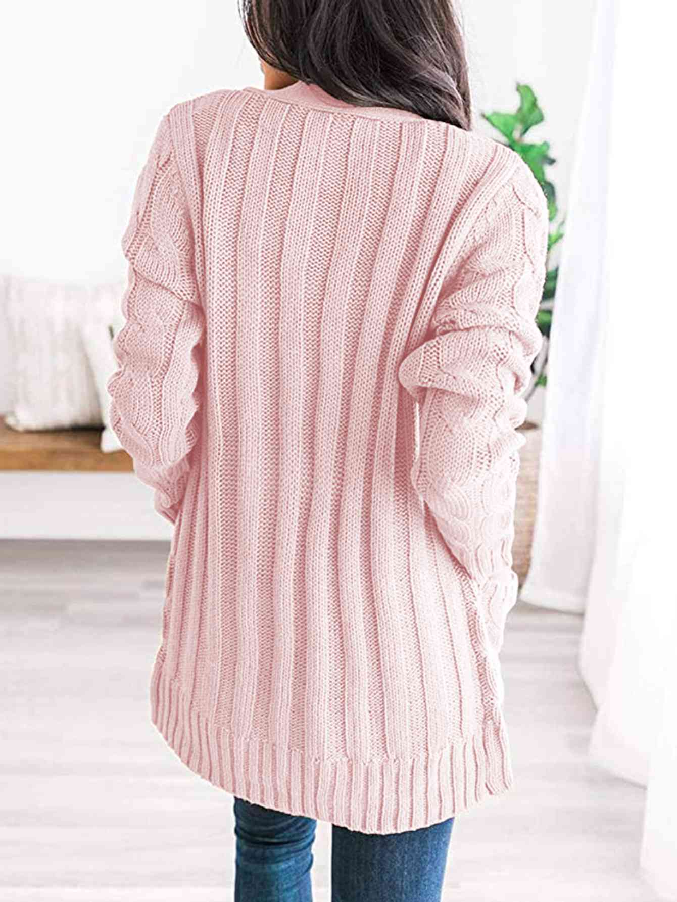 Husband and Wife night Dating Cable-Knit Buttoned Cardigan with Pockets