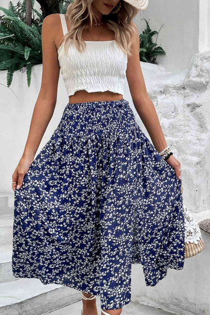 Daisy Light Floral front Slit High Waist Skirt