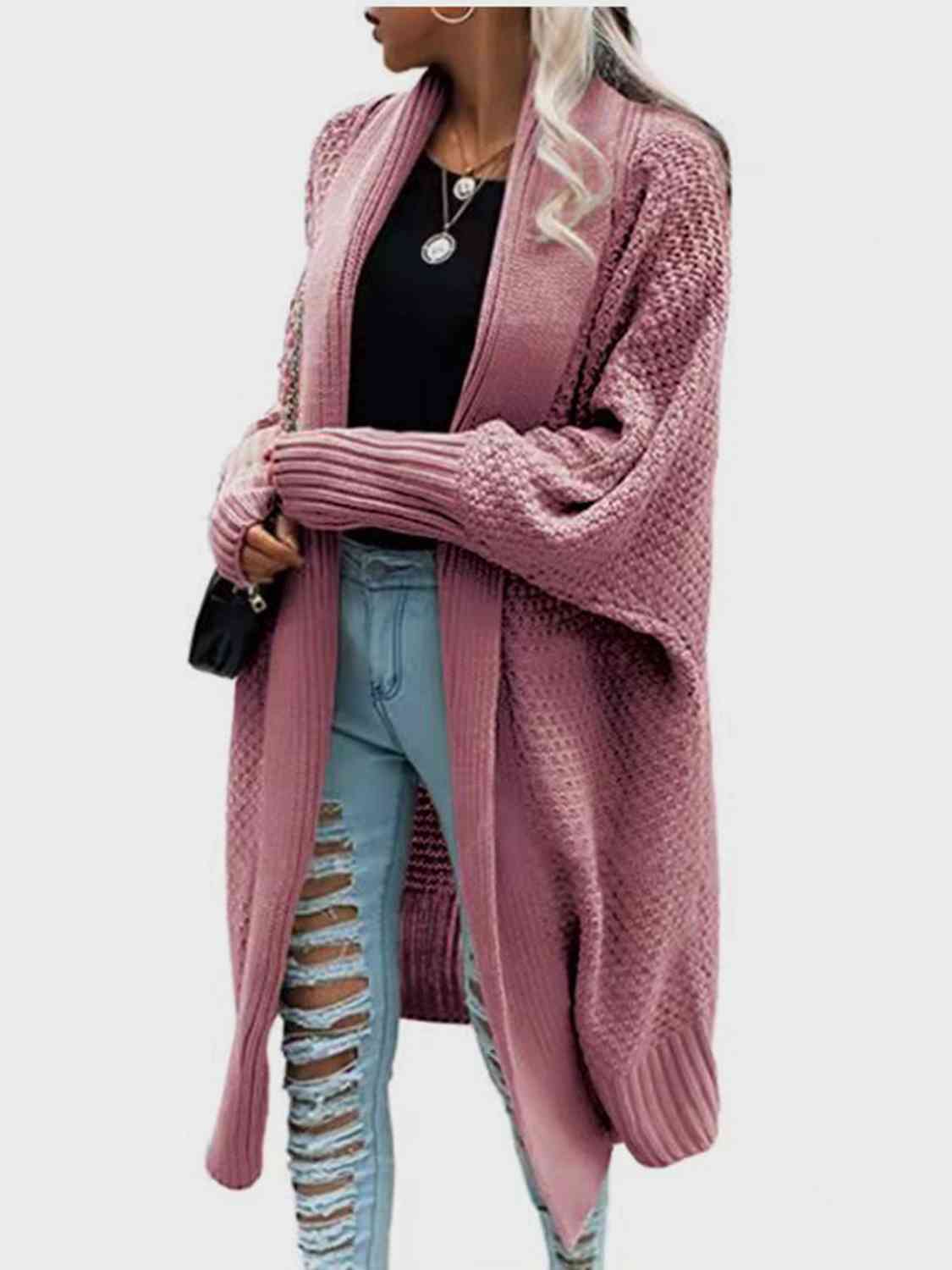 Open Front Back Box Shape Long Sleeve Cardigan