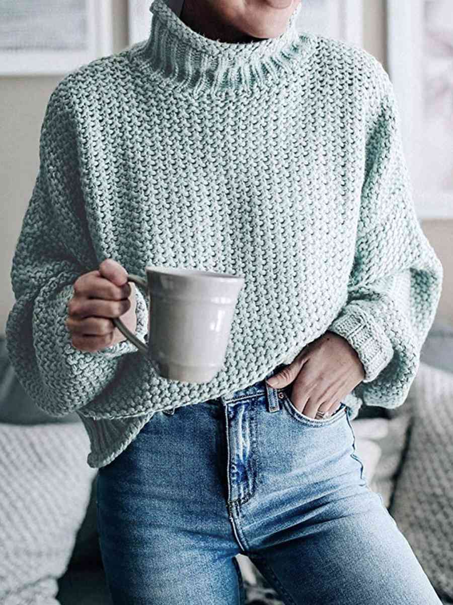 Turtleneck Friend's Coffee Dropped Shoulder Sweater