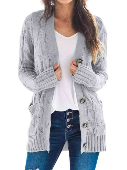 Husband and Wife night Dating Cable-Knit Buttoned Cardigan with Pockets