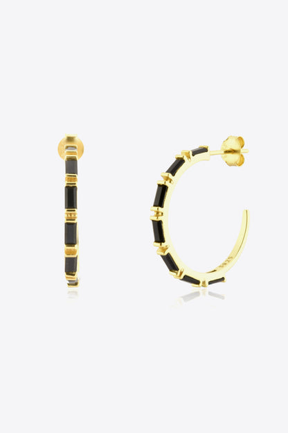 Gold & Black, Green, Bronze Zircon 925 Sterling Silver C-Hoop Earrings