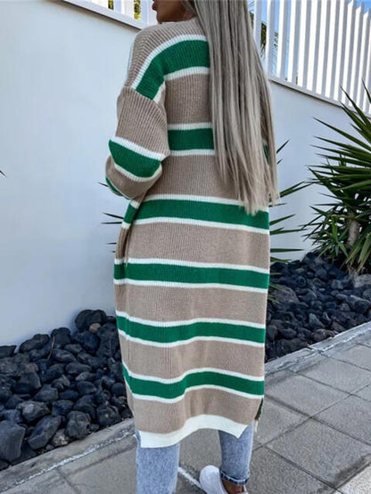 Bold Striped Horizon Open Front Longline Cardigan