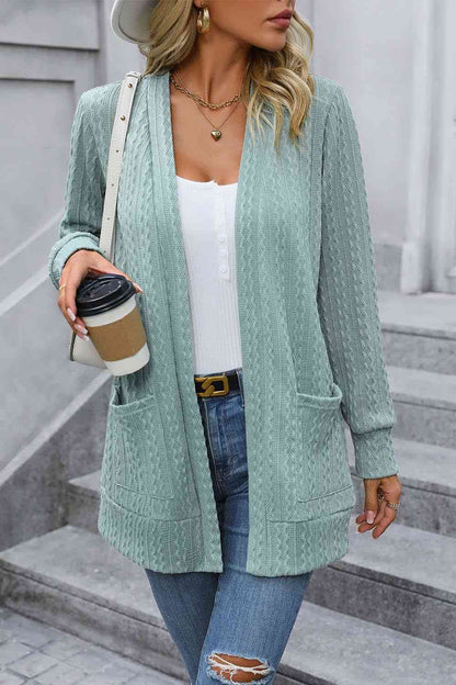 Tiny Basic Cable-Knit Long Sleeve Cardigan with Pocket