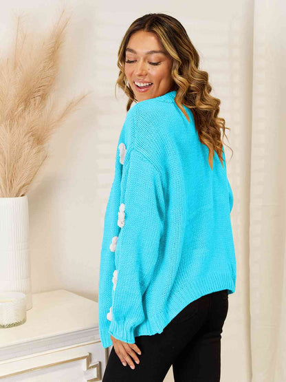 Daisy Flower Dropped on Shoulder Open Front Cardigan