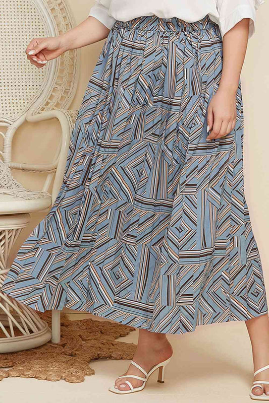 Easy Wear Graphic Plus Size Geometric Pleated Skirt