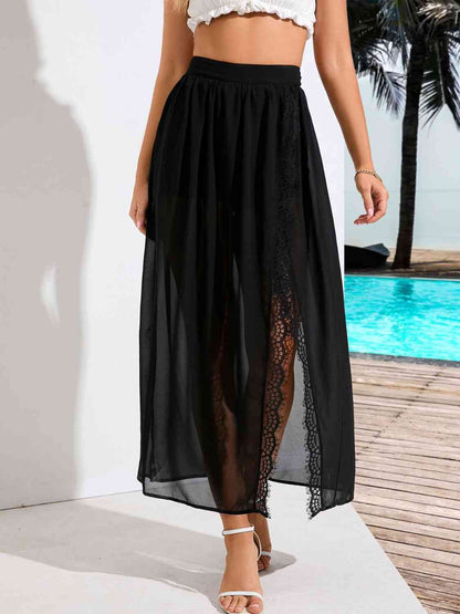 Cool Layered Scalloped Lace Trim Split Skirt