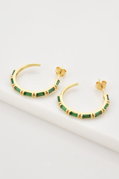 Gold & Black, Green, Bronze Zircon 925 Sterling Silver C-Hoop Earrings