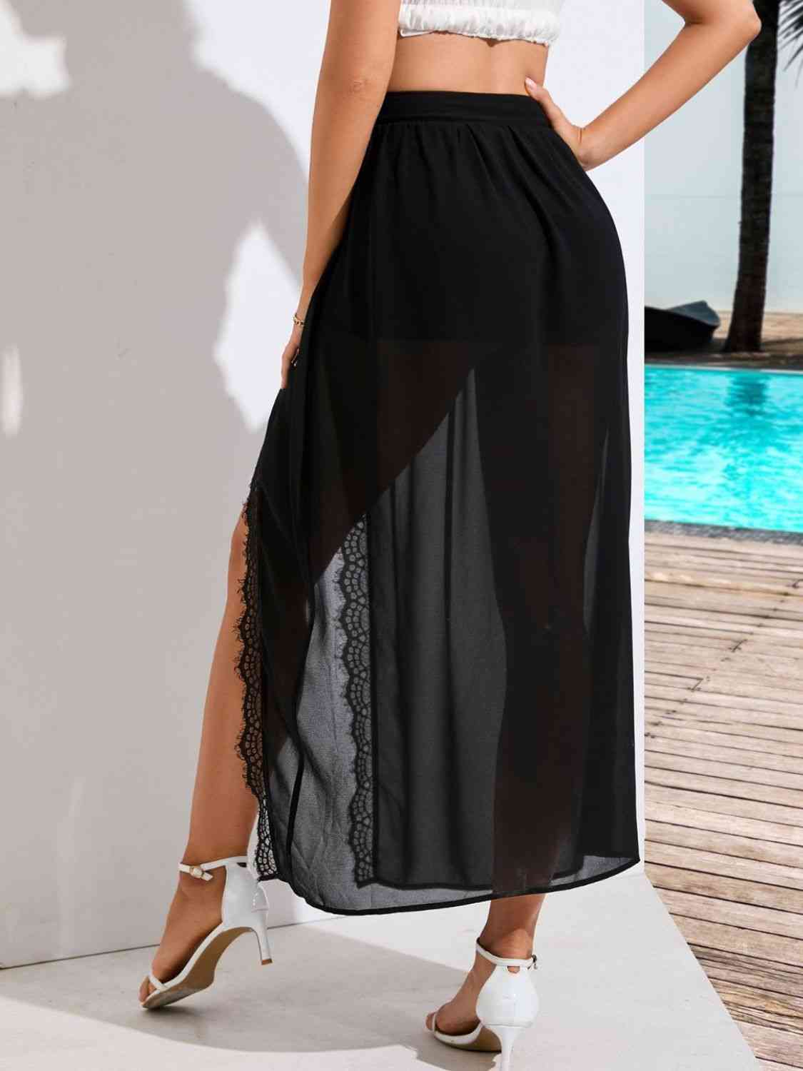 Cool Layered Scalloped Lace Trim Split Skirt