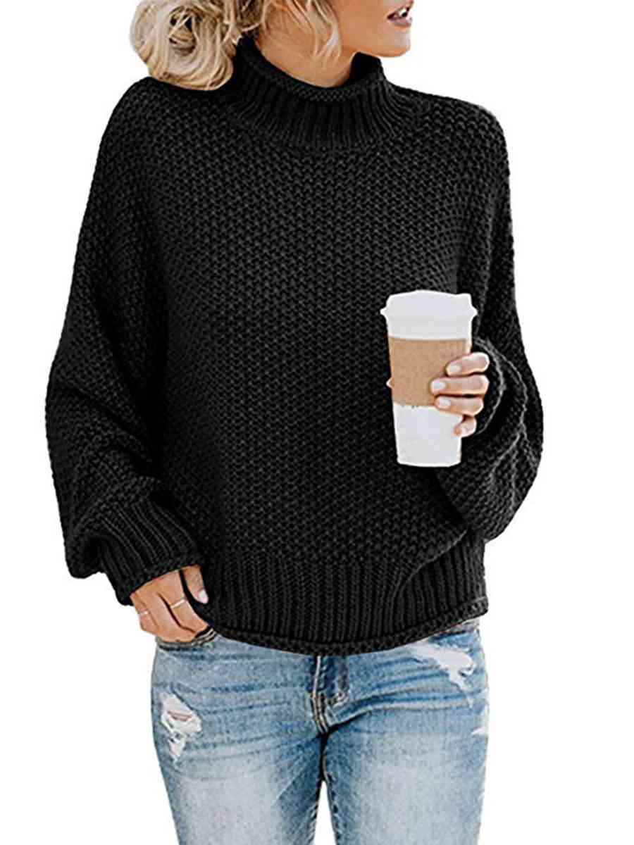 Turtleneck Friend's Coffee Dropped Shoulder Sweater