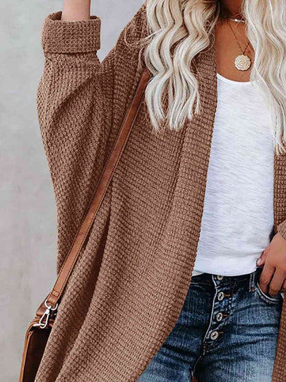 Cream Pink Box Open Front Long Sleeve Cardigan