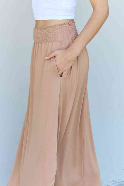 Comfort Easycare Princess Full Size High Waist Scoop Hem Maxi Skirt in Tan