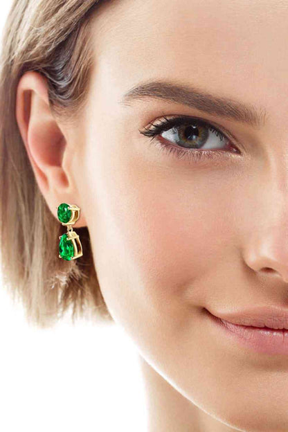 Sap Green Shiny Lab-Grown Emerald Drop Earrings