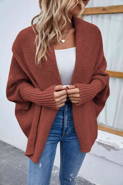 Deep Double Layered Shoulder Feeling Open Front Long Sleeve Cardigan