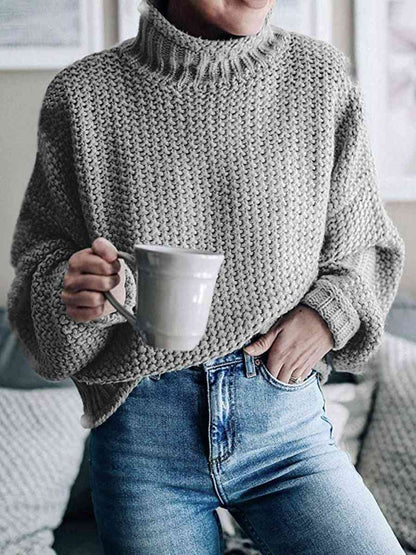 Turtleneck Friend's Coffee Dropped Shoulder Sweater