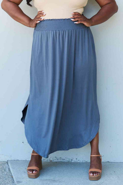 Lounge Easy care Comfort Princess Full Size High Waist Scoop Hem Maxi Skirt in Dusty Blue